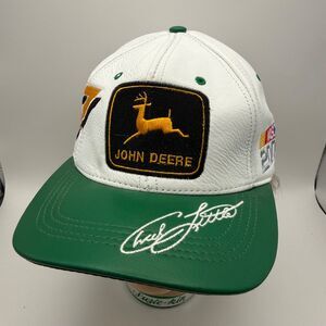 Vtg Y2K John Deere Roush Racing NASCAR Hat #97 Chad Little Leather Strapback Cap
